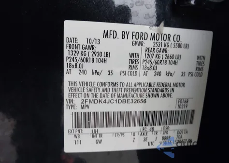 2013 Ford Edge Sel z USA, uszkodzony, nr VIN 2FMDK4JC1DBE32656